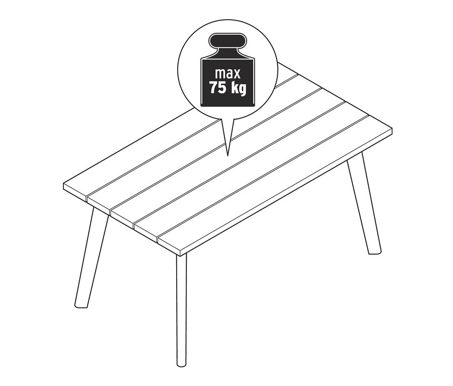 Szkic zestawu wypoczynkowego o maksymalnym obciążeniu 75 kg.