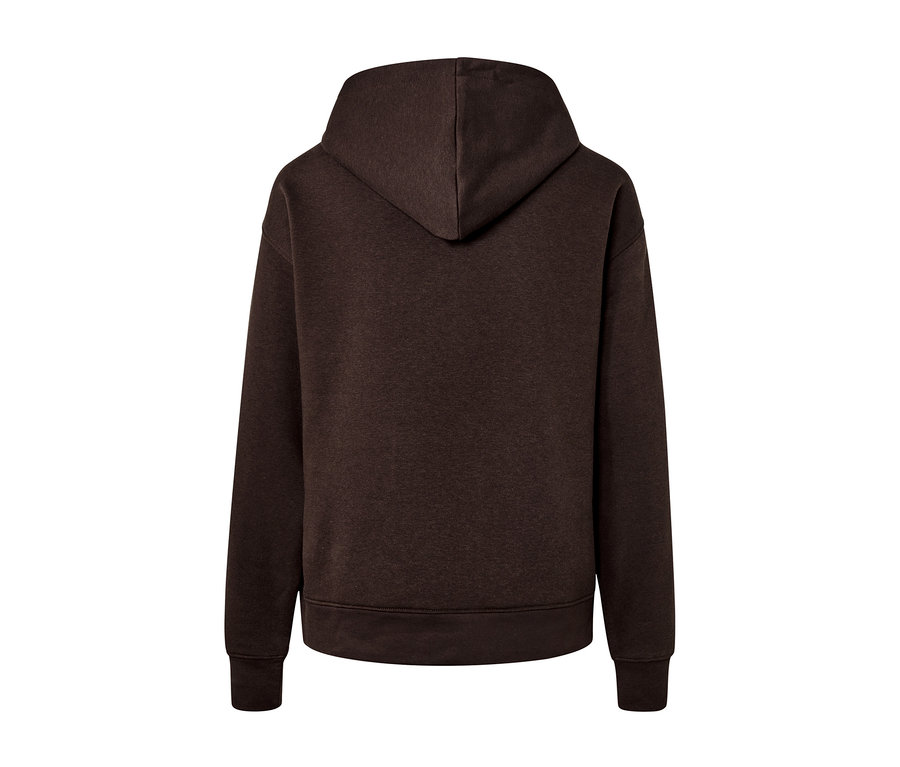 Ciemnobrązowa bluza z kapturem, widok z tyłu.