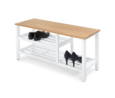 Szafka na buty z otwartą półką. Na szafce stoją buty.
