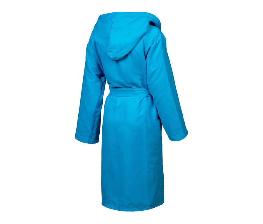 Niebieski szlafrok dziecięcy z mikrofibry arena Zeal widziany z tyłu.