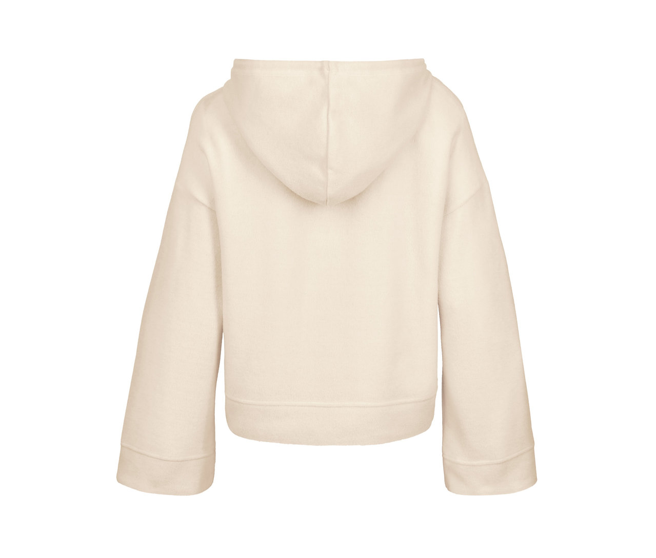 Widok z tyłu bluzy polarowej z kapturem.