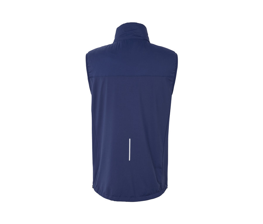 Granatowa kamizelka funkcyjna „packable” widziana od tyłu.