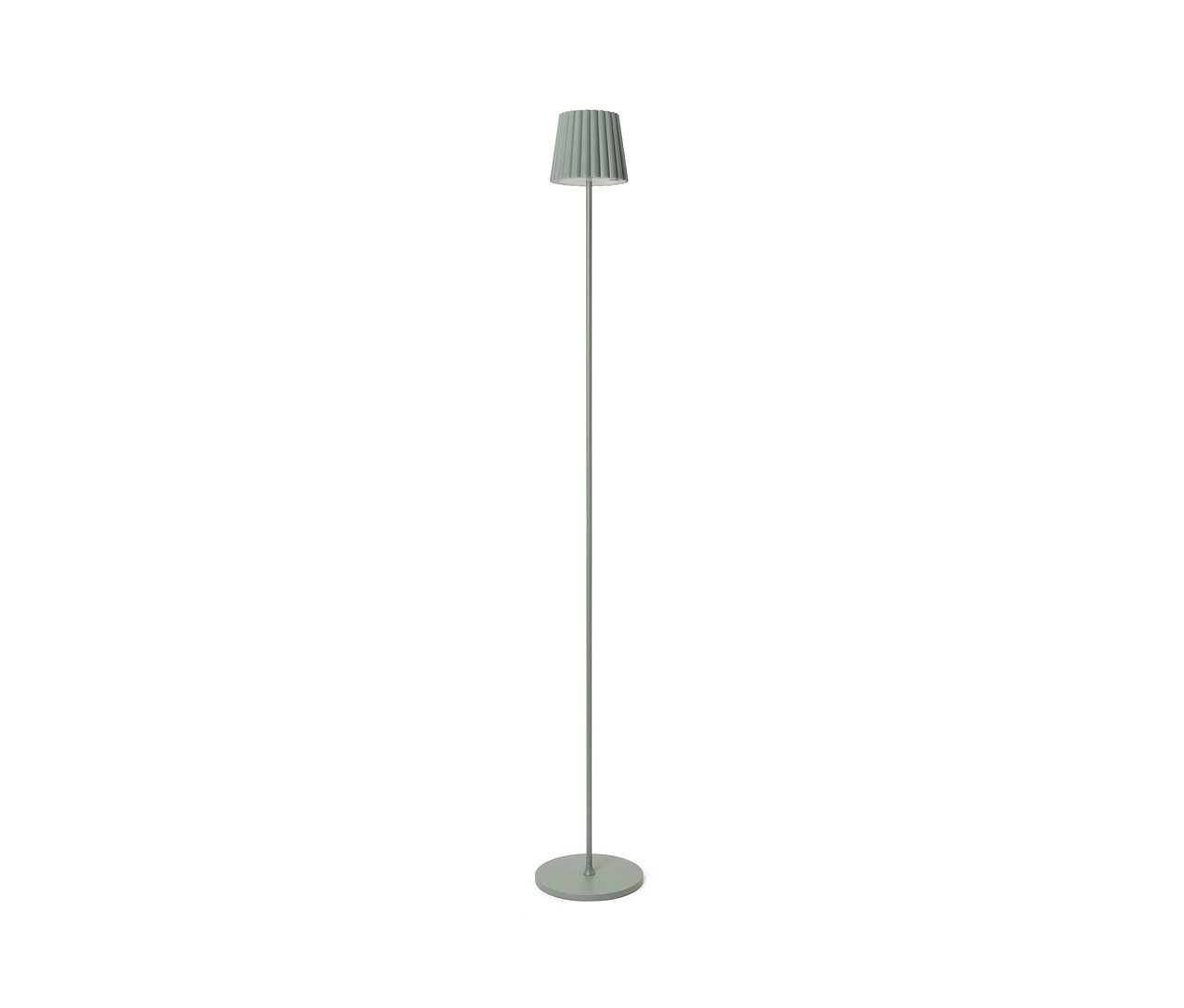 Szałwiowa akumulatorowa lampa stojąca LED do użytku na zewnątrz.