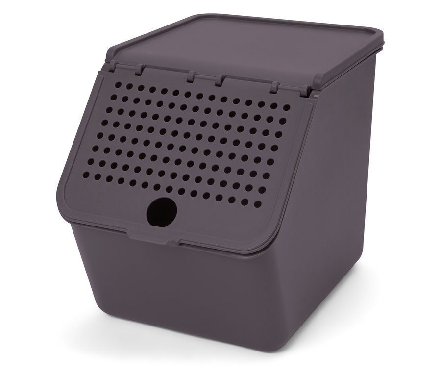 Fioletowy pojemnik do przechowywania warzyw.