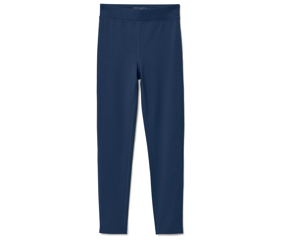 Granatowe legginsy na białym tle.