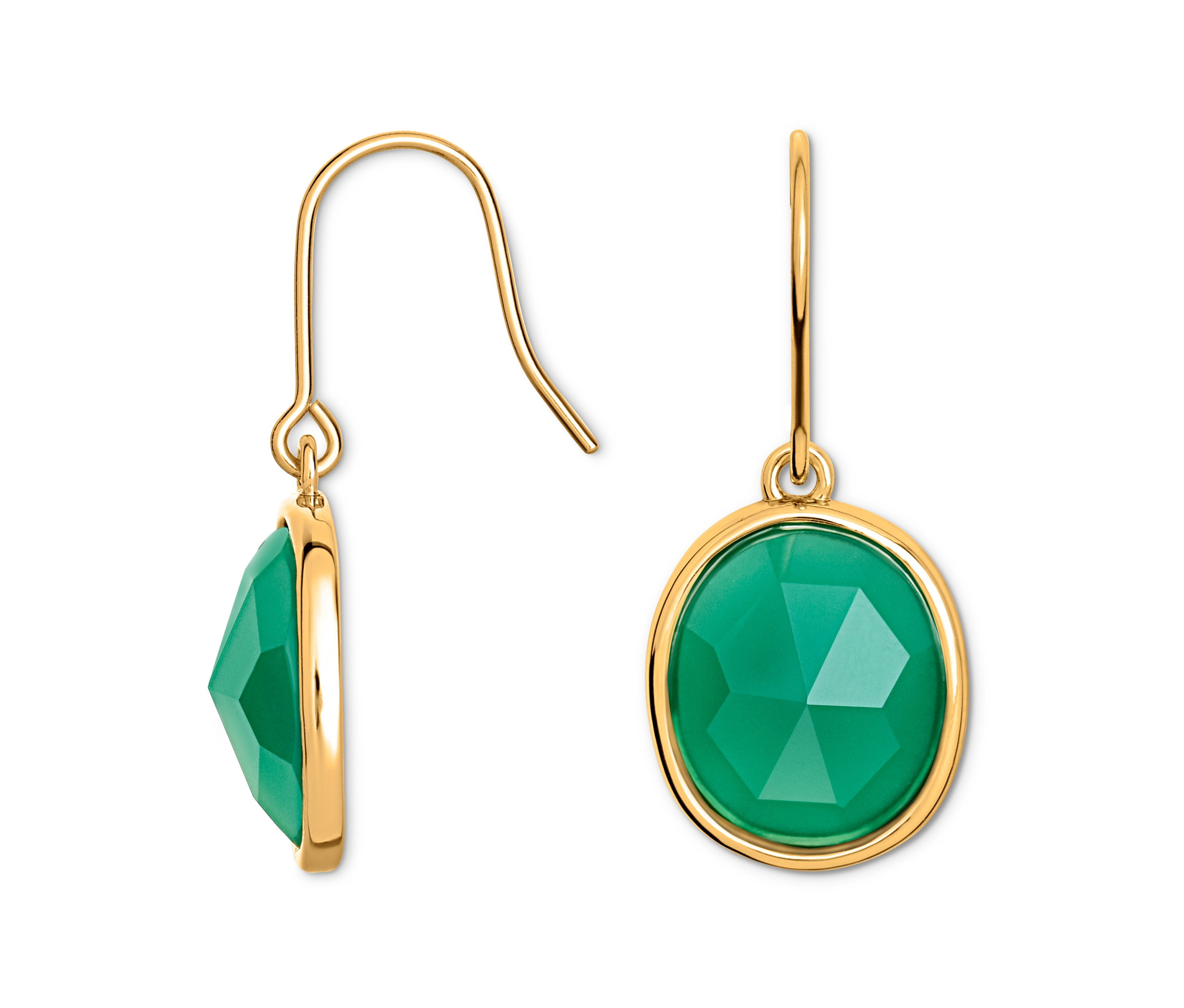 Tchibo - Kolczyki wiszące z zielonym kryształkiem - kolor: złoty