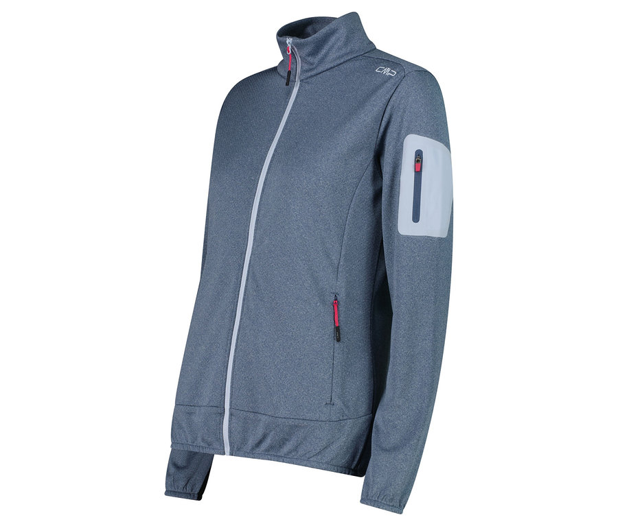Szara bluza polarowa CMP zapinana na zamek błyskawiczny z kieszenią na zamek błyskawiczny na rękawie.