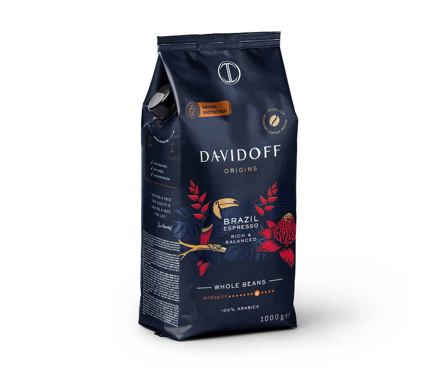 Czarne opakowanie kawy DAVIDOFF CAFÉ ORIGINS Brazil o wadze 1 kg.