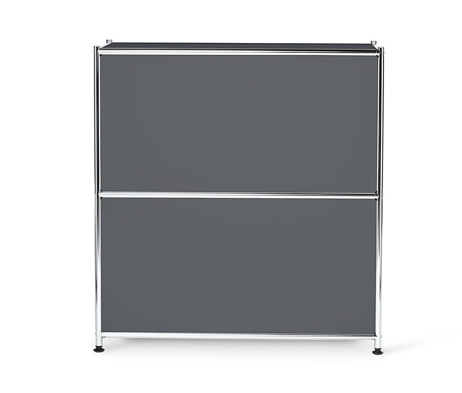 Szara metalowa szafka typu sideboard »CN3« z komorami z klapami.