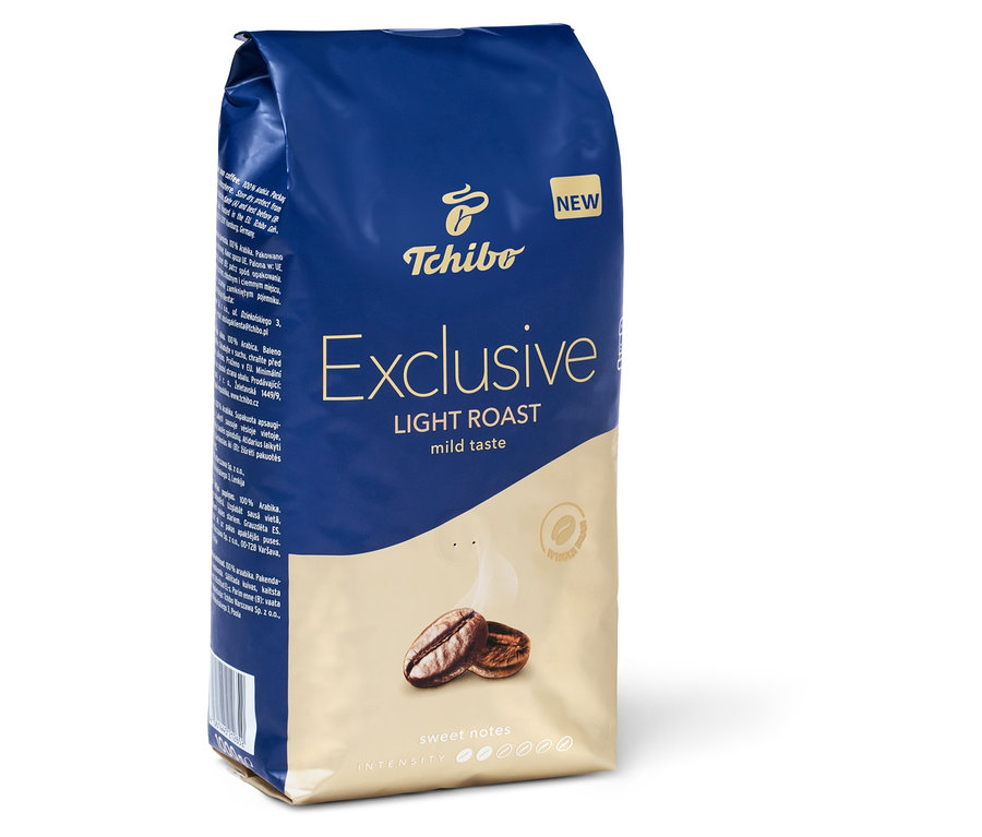 Opakowanie kawy ziarnistej Tchibo Exclusive Light Roast, 1kg.