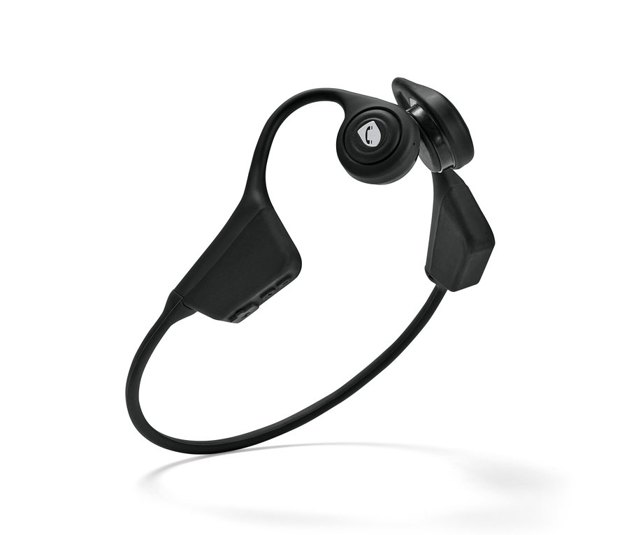 Czarne słuchawki Bluetooth® z przewodnictwem kostnym na białym tle.