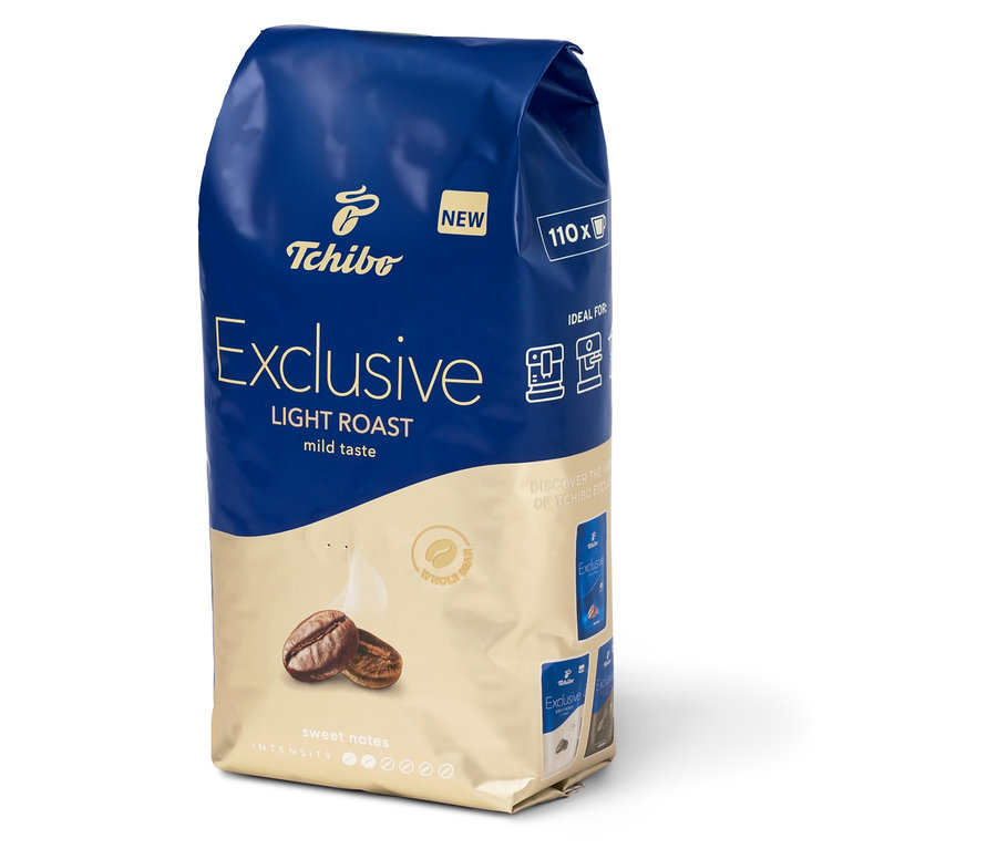 Opakowanie kawy ziarnistej Tchibo Exclusive Light Roast 1kg.