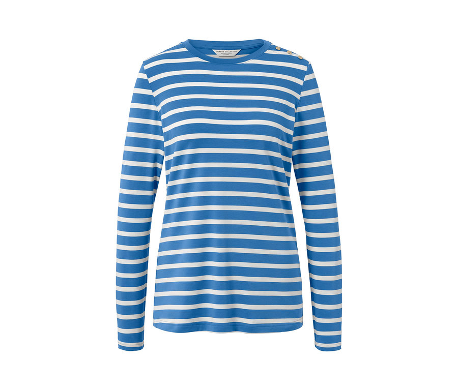 Pasiasta koszulka z długimi rękawami w kolorze niebiesko-białym.