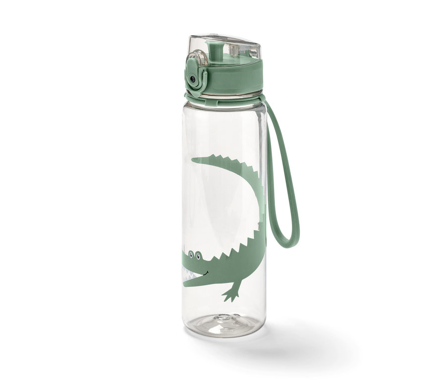 Beżowy bidon z nadrukiem krokodyla.