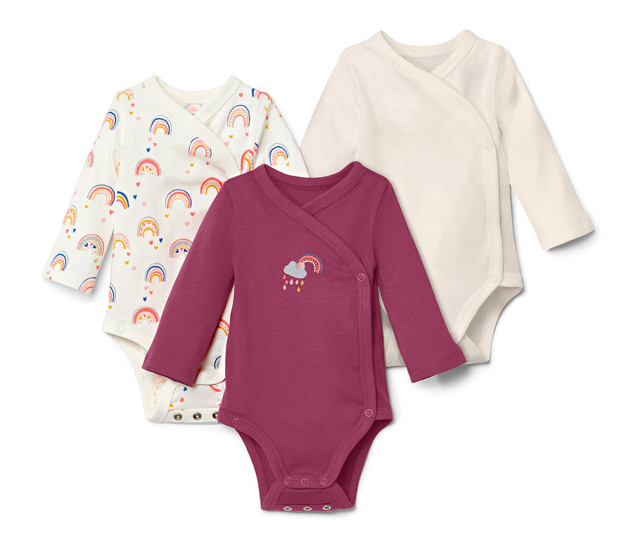 Trzy body z długim rękawem we wzory tęczy.