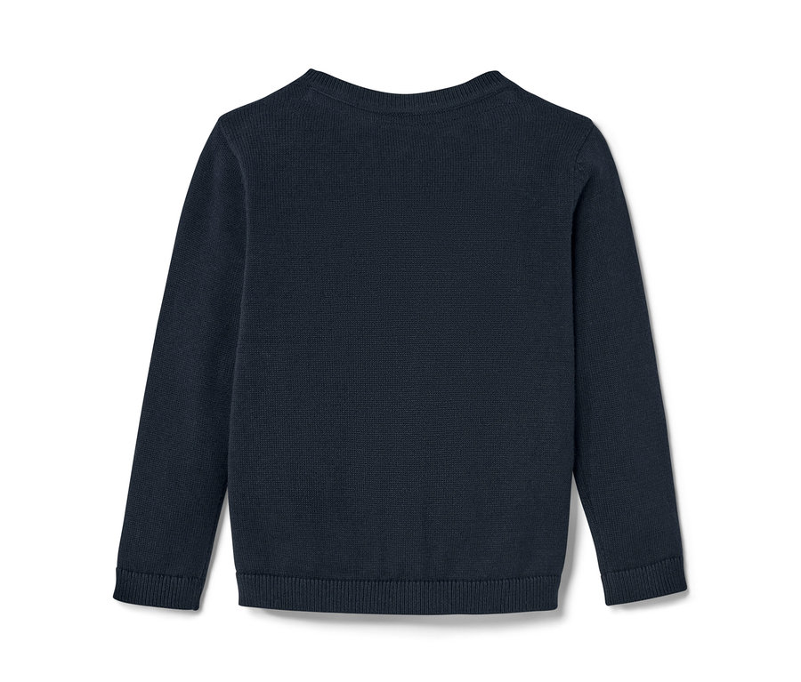 Granatowy sweter rozpinany dla dzieci na białym tle.