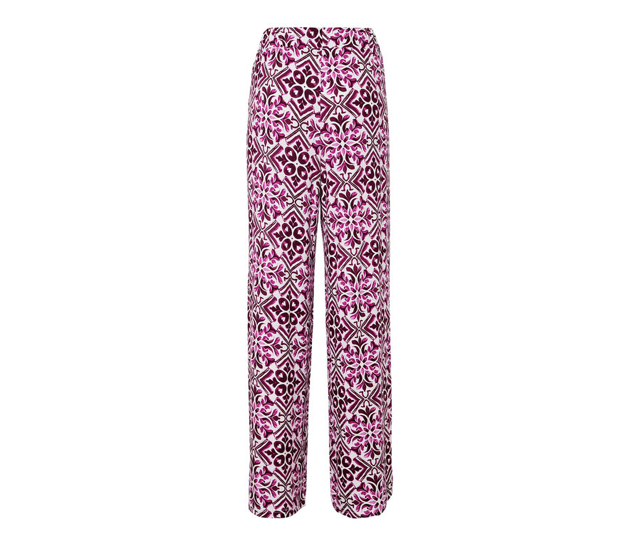 Wzorzyste spodnie palazzo, jagodowe.