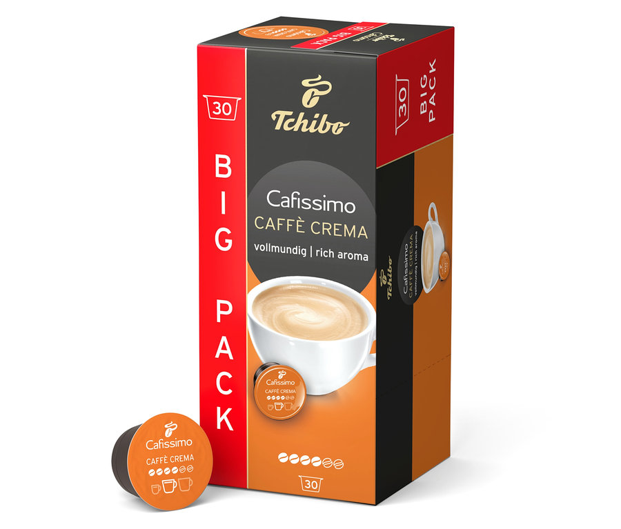 Na zdjęciu stoi opakowanie Cafissimo Caffè Crema vollmundig - 30 kapsułek.