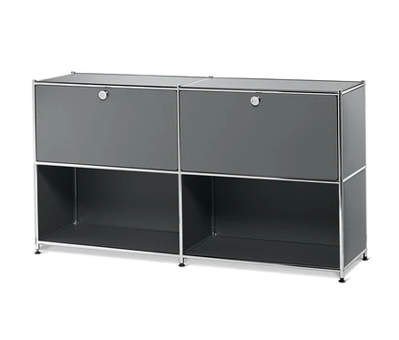 Szczegół szarej metalowej szafki typu sideboard CN3 z 2 przestawnymi klapami.