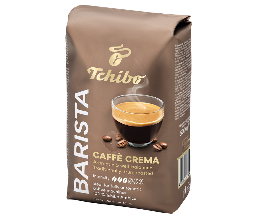 Opakowanie kawy ziarnistej Barista Caffè Crema 500 g marki Tchibo.