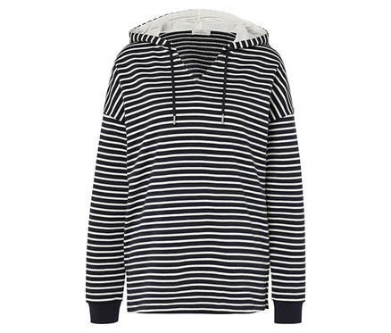 Bluza z kapturem w paski w kolorze granatowym i białym.