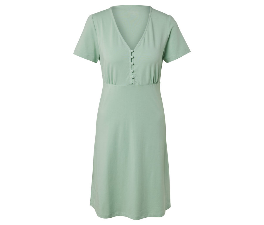 Zielona koszula nocna z krótkimi rękawami i guzikami.