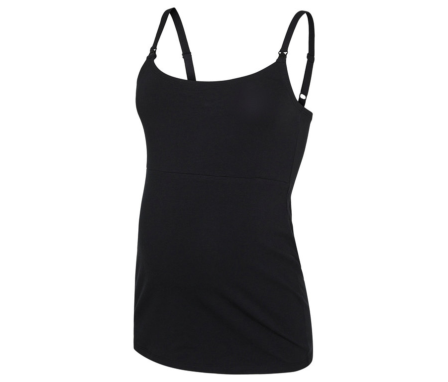 Czarny top ciążowy MAMALICIOUS MLKERRIE STRAP JRS TOP 2F 2-P NOOS z regulowanymi ramiączkami.