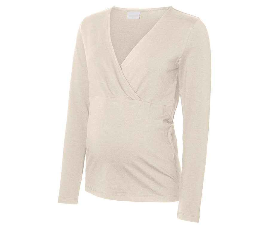 Zdjęcie beżowej koszulki ciążowej z długim rękawem MAMALICIOUS „MLKERRIE” z dekoltem w serek, z kompletu 2 szt.