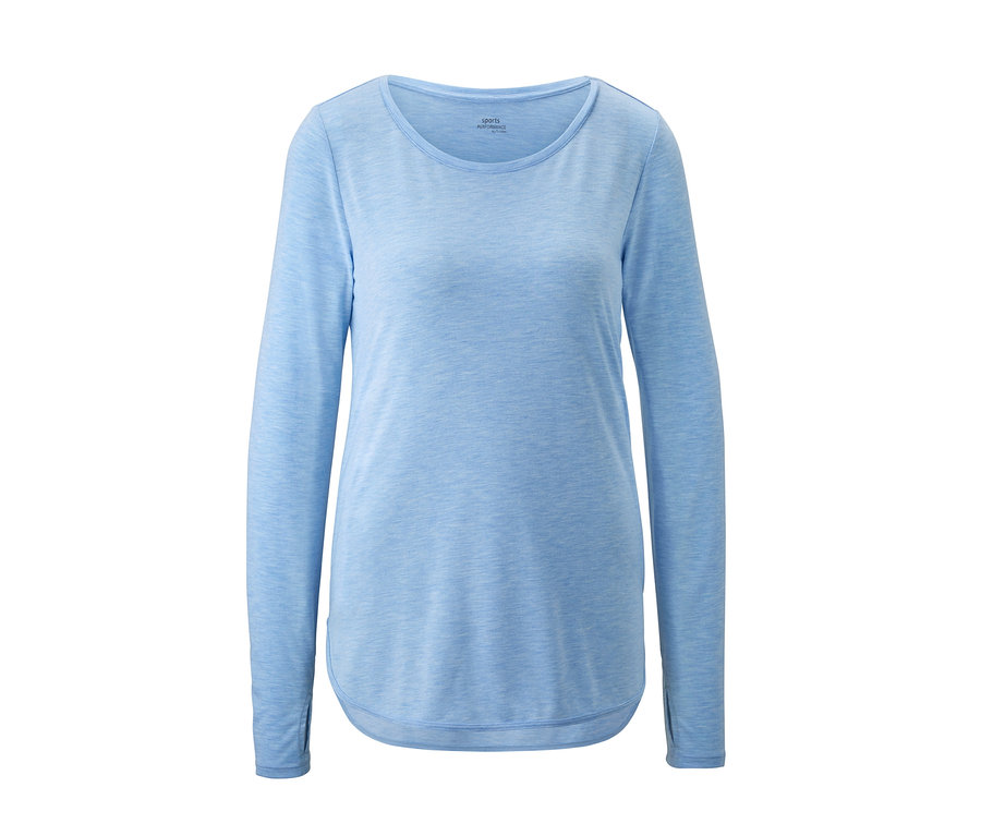 Jasnoniebieska bluza wellness z długim rękawem na białym tle.