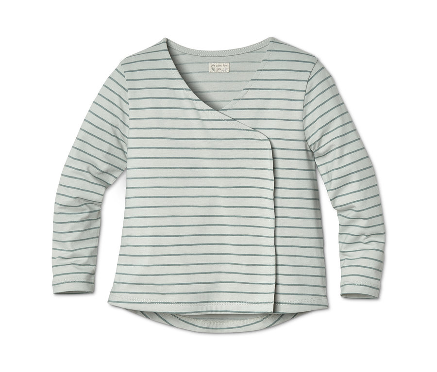 Dżersejowa koszulka z kopertowym krojem w paski.