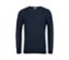 Granatowy sweter lniany z dekoltem w serek.