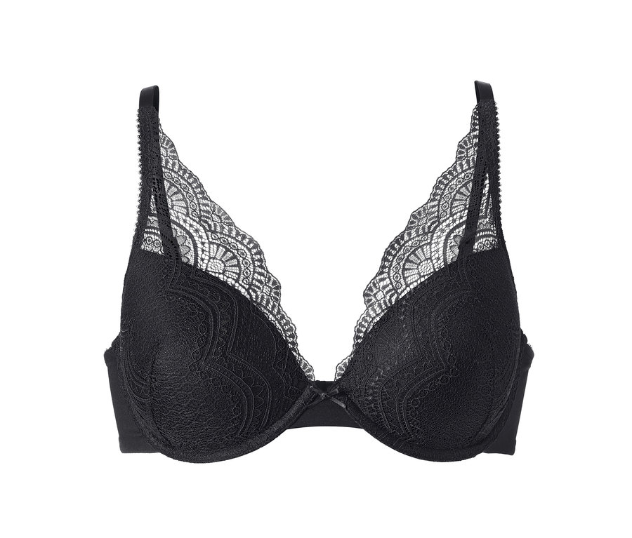 Czarny biustonosz na fiszbinach.