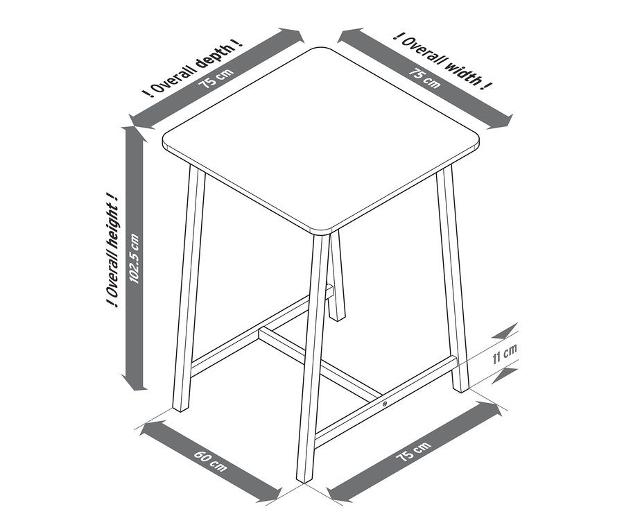 Rysunek stolika barowego z wymiarami.