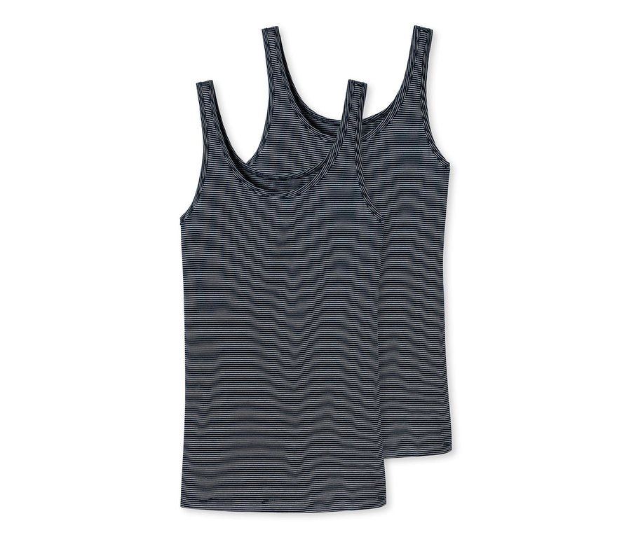 Dwa granatowe topy na ramiączkach z modalem SCHIESSER w paski, 2 sztuki.