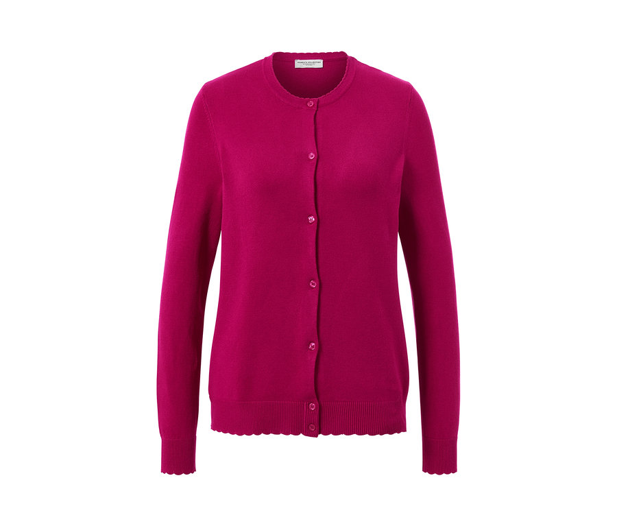 Kardigan z delikatnej dzianiny z falowanym brzegiem.