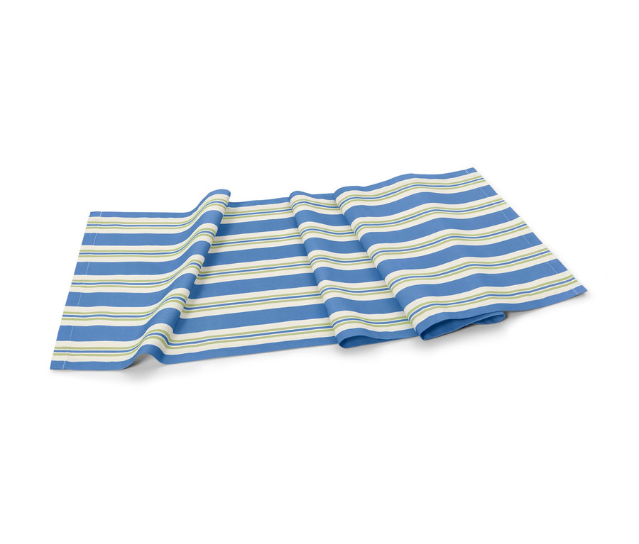 Bawełniany bieżnik w paski w kolorze niebieskim, kremowym i zielonym.