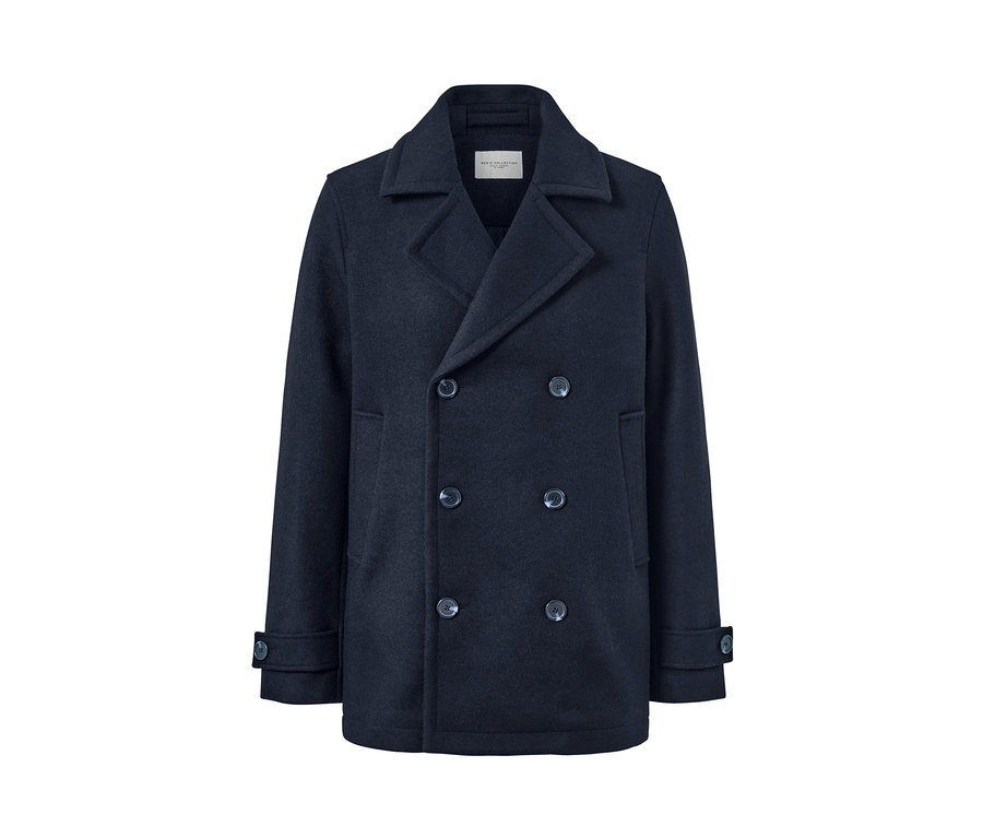 Granatowa kurtka w stylu caban.