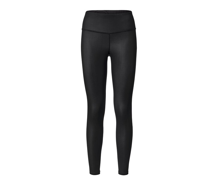 Czarne, dwustronne legginsy sportowe.