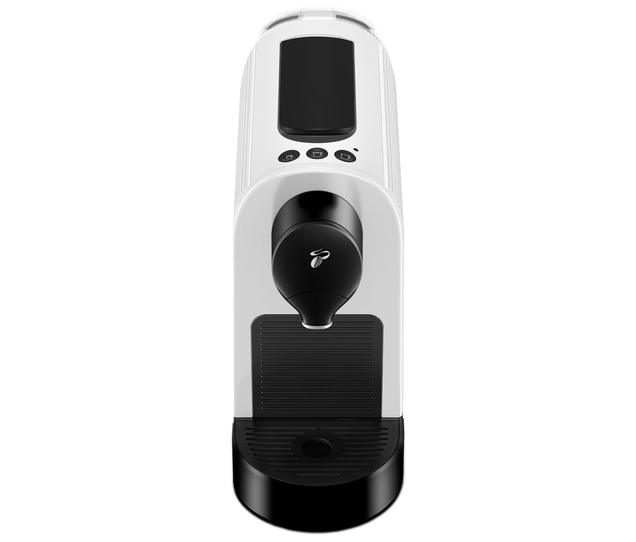 Szczegółowe ujęcie białego ekspresu do kawy Cafissimo pure+.