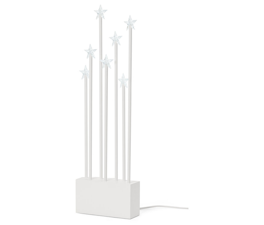 Biały obiekt LED z prętami i gwiazdami.