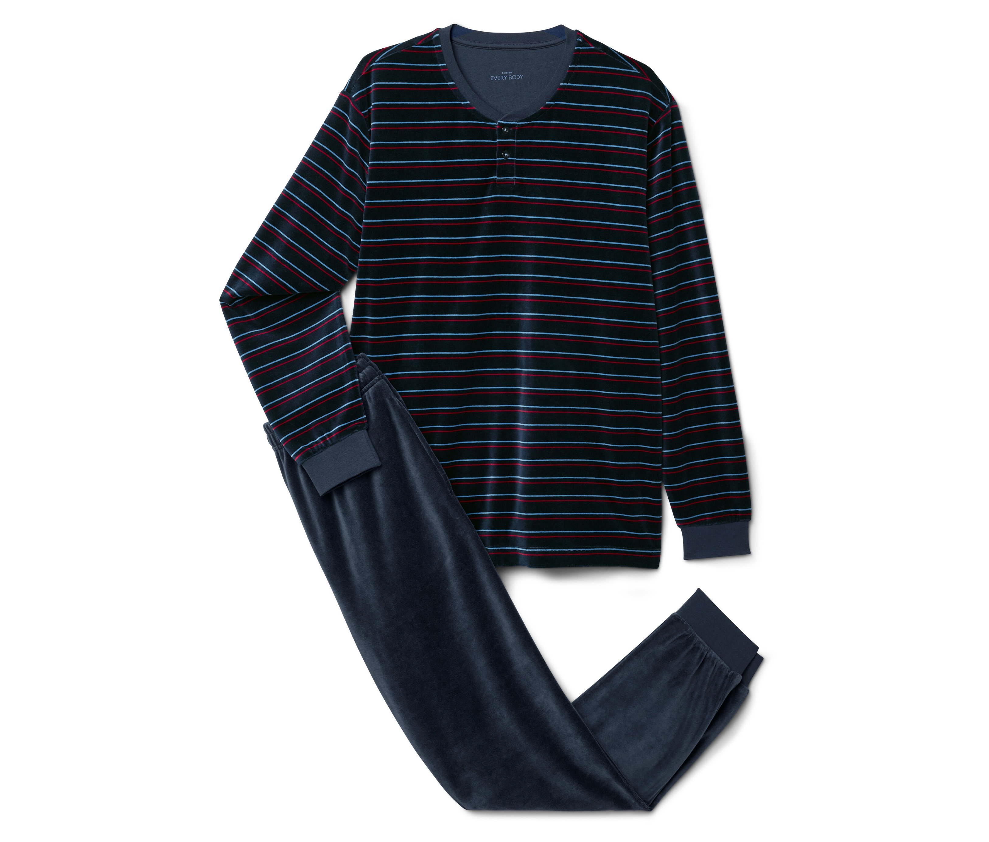 Tchibo - Welurowa piżama, niebieski/czerwony