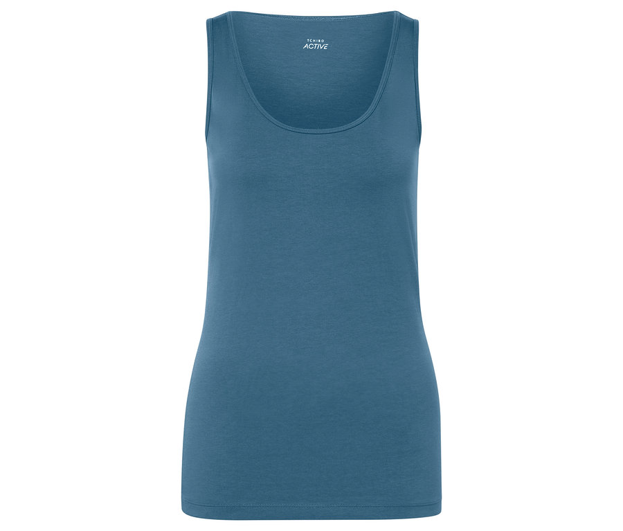 Niebieski top na białym tle.