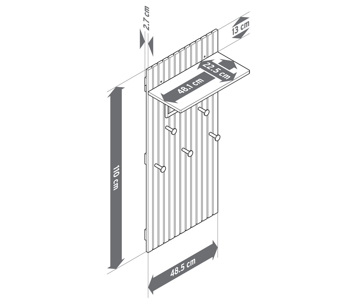 Ilustracja garderoby »HOLT« z bambusa z elementami lamelowymi i wymiarami.