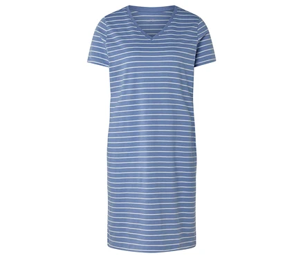 Niebieska, w paski sukienka T-shirt z dekoltem w serek.
