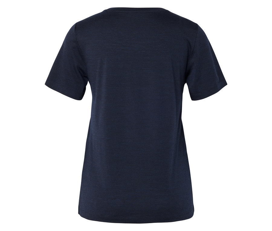 Ciemnoniebieski T-shirt z krótkim rękawem, widok z tyłu, z lekko teksturowanego materiału.