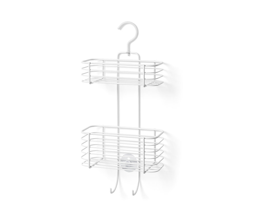 Półka prysznicowa do powieszenia z dwiema półkami i haczykami.