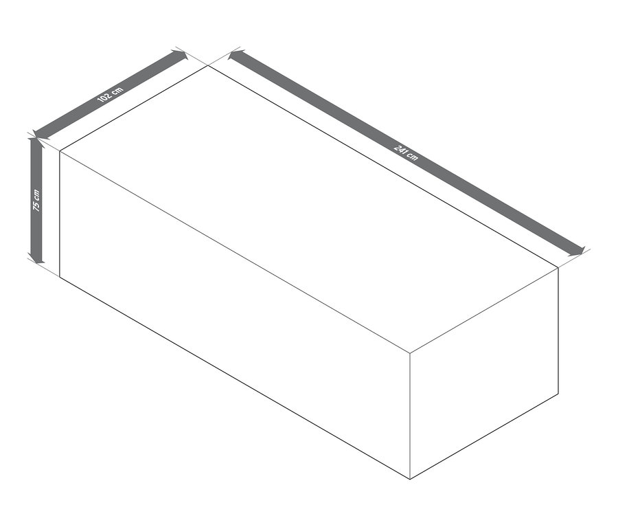 Wymiary osłony premium na duże stoły rozsuwane: 241 cm x 102 cm x 75 cm.