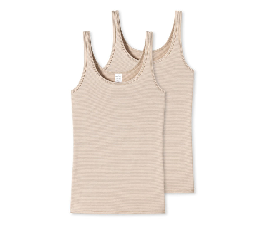 Dwa piaskowe topy na ramiączkach w paski SCHIESSER z modalem.