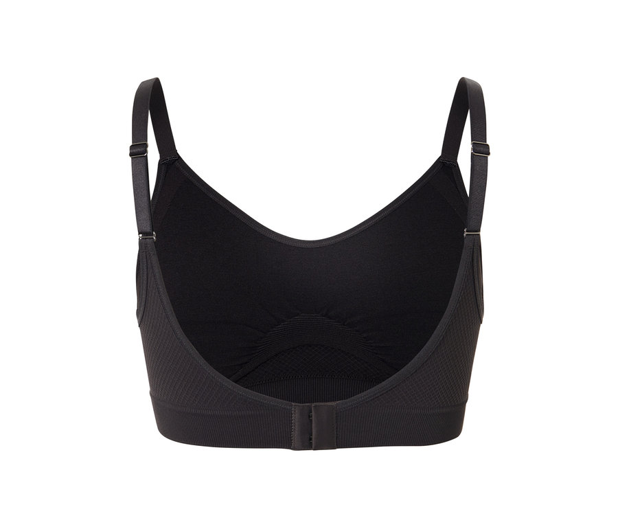 Zbliżenie na brązowy biustonosz sportowy z zestawu 2 bezszwowych biustonoszy.