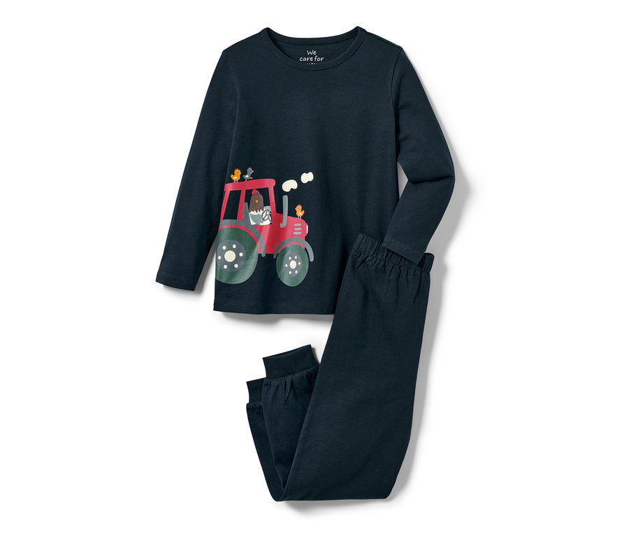 Granatowa piżama dziecięca z nadrukiem traktora.